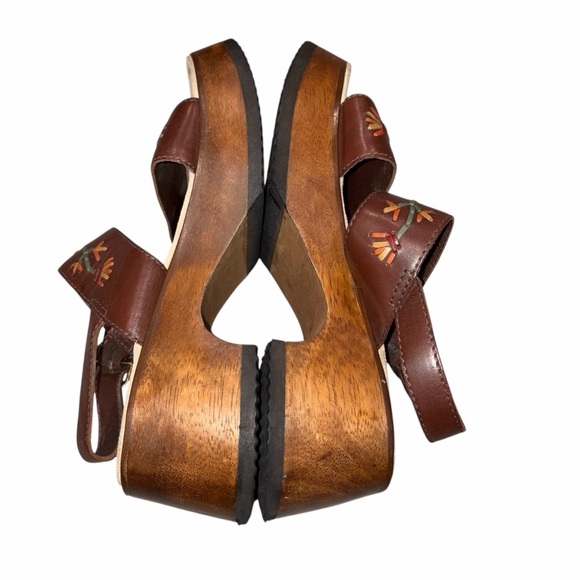 Vintage Candie’s Brown Leather Wooden Platform Sandals Shoes size 8 90’s Y2K - Picture 6 of 11